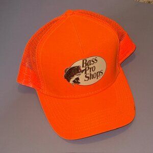 Vintage Bass Pro Shop Hat Cap Snapback Gone Fishing Neon Orange Hunting Bright